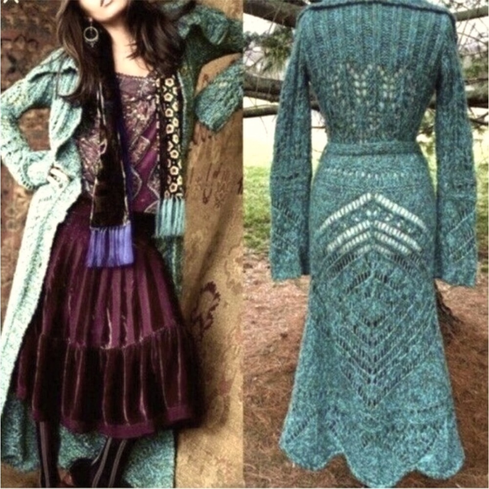 Free People Teal Long Knit Cardigan